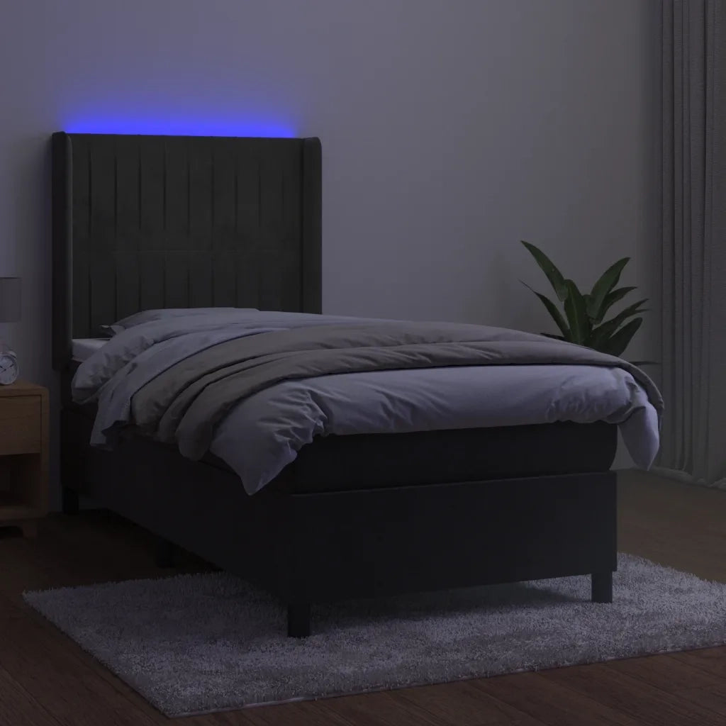 Letto a Molle con Materasso e LED Grigio Scuro 80x200cm Velluto cod mxl 64265