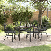 Set da Pranzo Giardino 5 Pezzi con Cuscini Nero Polyrattan