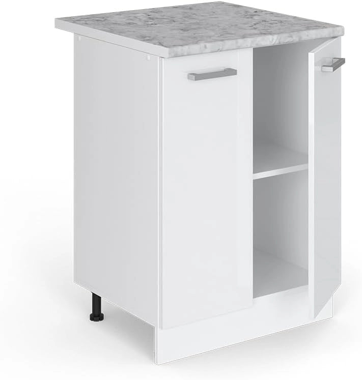 Mobiletto base cucina R-Line, Bianco lucido, 60 cm, PL Marmo, per la libera combinazione all'interno di sistemi cucina modulari