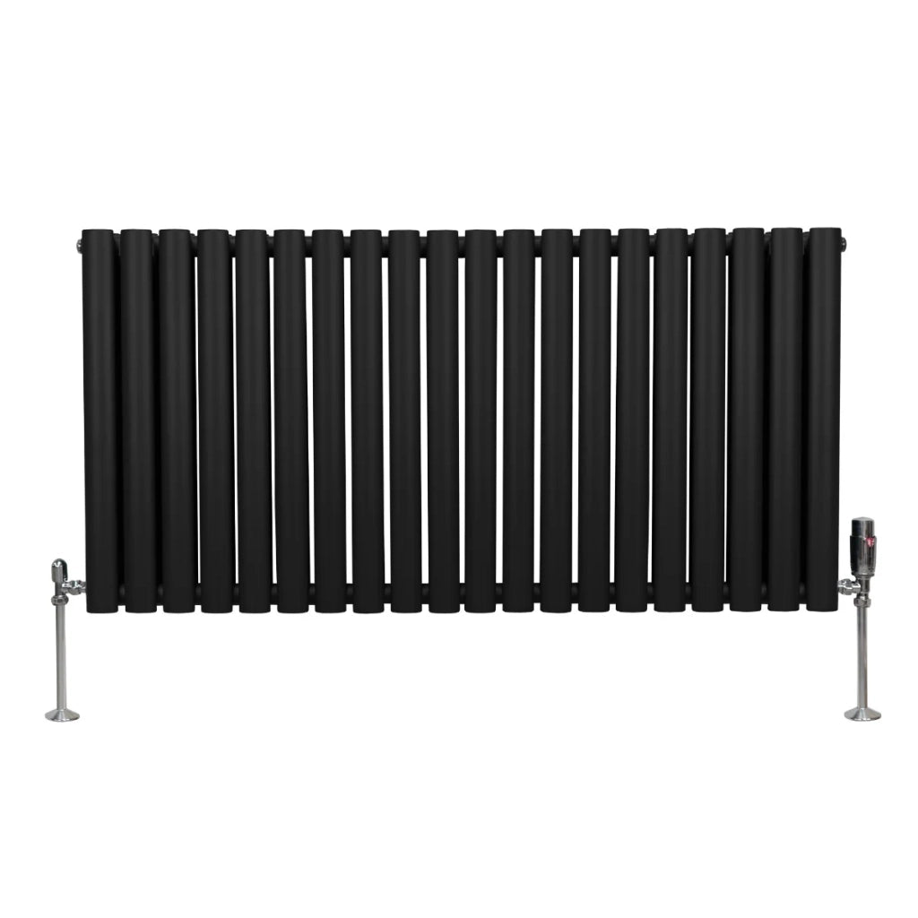 Radiatore a colonna ovale e valvole cromate TRV Designer Nero  600 mm x 1200mm