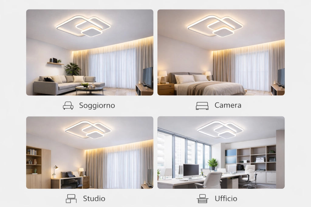 Plafoniera LED 48W Moderna Quadrata Bianco, 3840 Lumen, CCT Switch 3000K 4000K 6500K, Soffitto Interno IP20, Luce Diffusa 270°