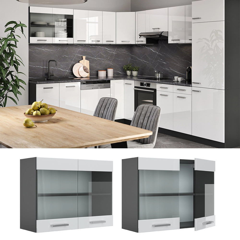 Vicco Mobile da cucina in vetro Bianco lucido 80 cm