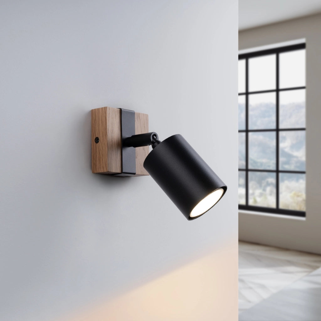 Applique Nordal 1 Pure Lume nero/legno spot orientabile GU10