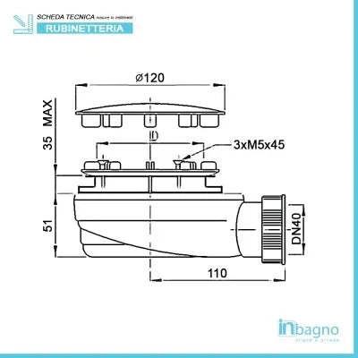 Piletta di scarico sifonata extra slim H51 D90 cm con griglia in acciaio inox