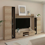 Mobile Soggiorno Linafa, Parete Attrezzata Modulabile, Marrone Rovere