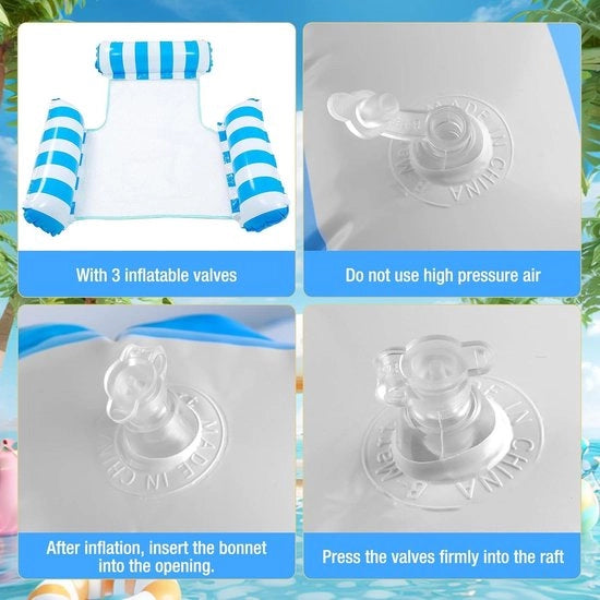 Matrassa da bagno 4 in 1 gonfiabile, 2 pezzi di waterhangmat con schienale e braccioli, inclusa rete e pompe a mano, ideale per spiaggia, lago e piscina.