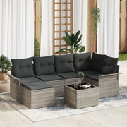 Set di divani da giardino 7 pezzi con cuscini grigi in polirattan