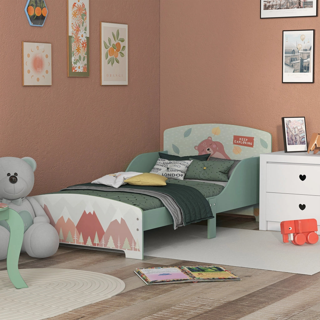 Letto per bambini con barriere di sicurezza ¨C zephmum ¨C 77x143x60 cm verde con rete a doghe