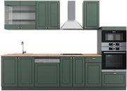 Cucina componibile Fame-Line, Verde-oro Country House/Antracite, 300 cm con armadio alto, PL Rovere, espandibile con moduli aggiuntivi e disposizione variabile