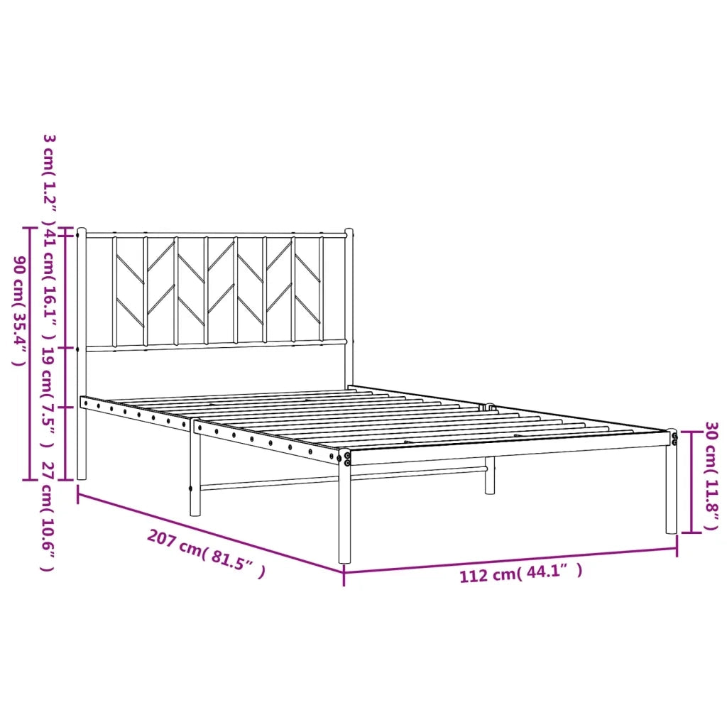 Letto singolo | Letto per adulti | Giroletto con Testiera in Metallo Nero 107x203 cm