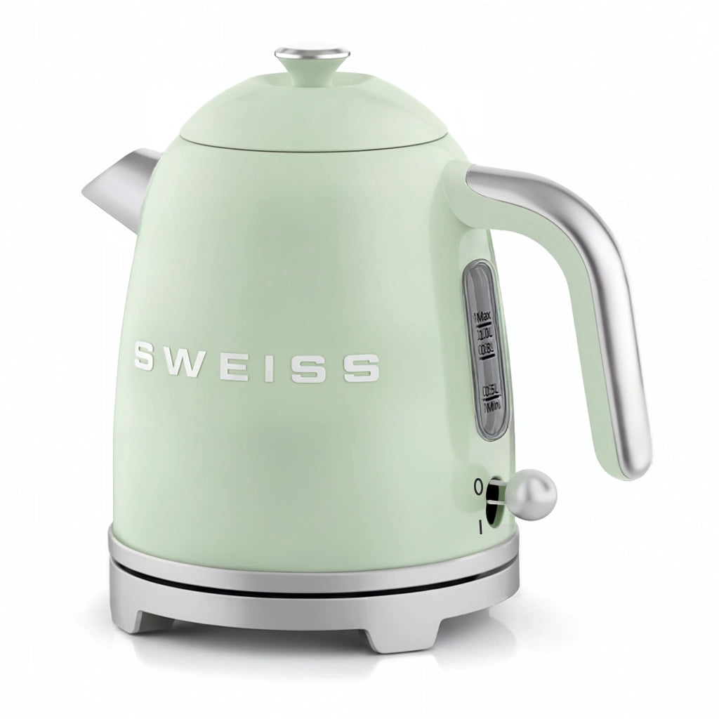 Bollitore elettrico vintage KTS7, 1 L, acciaio inox, 1000 W,Base girevole a 360°, Verde