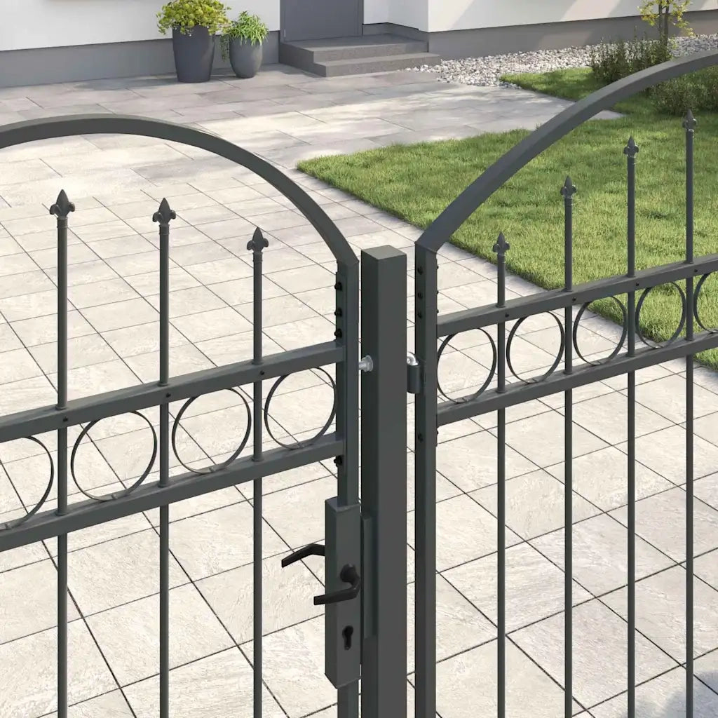 Cancello da Giardino con Parte Superiore Arcuata Assen Grigio 42008956