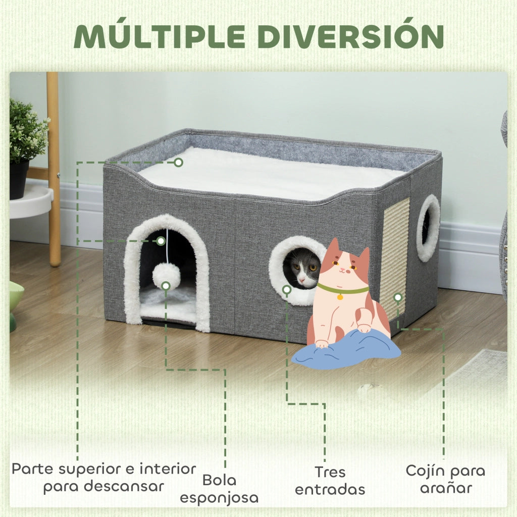 Casa per Gatti Pieghevole con Tiragraffi ¨C zephmum ¨C Grigio 60x40x34 cm