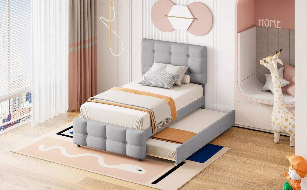 letto imbottito lino grigio 90 x 200 cm