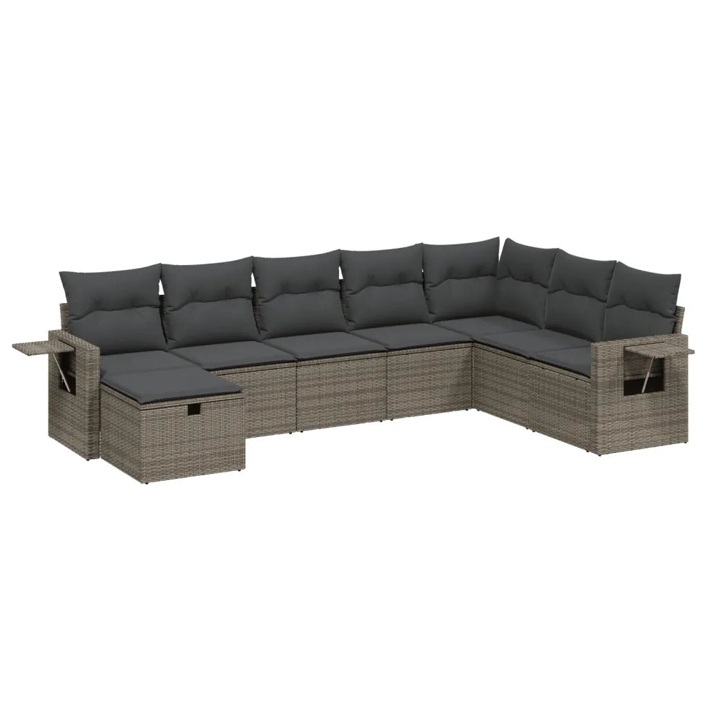 Set Divano da Giardino 8 pz con Cuscini Grigio in Polyrattan