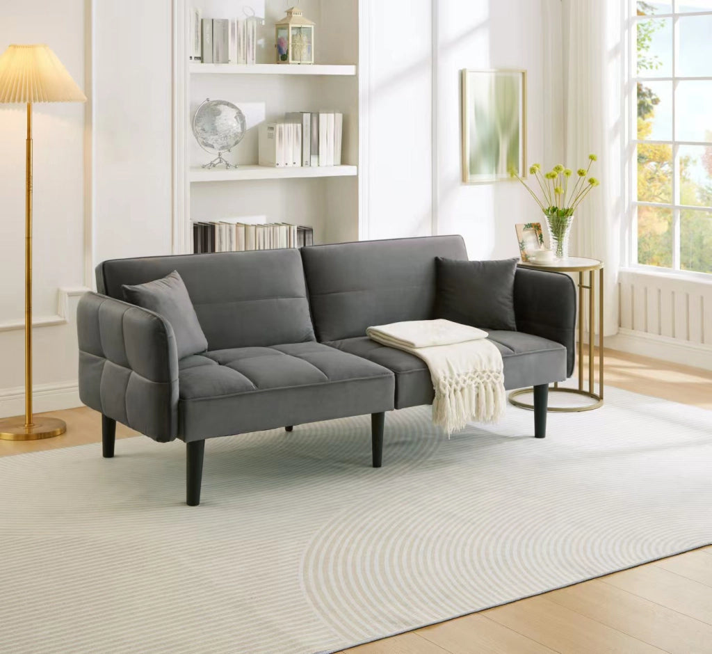 Divano letto 2 in 1 regolabile - Zephmum- Due posti, rivestimento in velluto, braccioli pieghevoli
