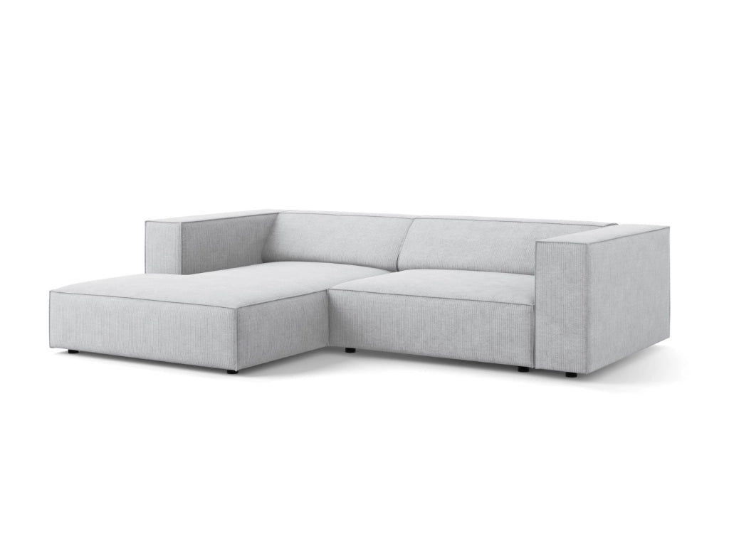 Cosmopolitan Design - Divano angolare sinistro "Arendal" 3 posti in ciniglia con effetto a coste grigio chiaro 