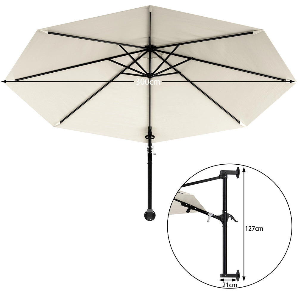 Ombrellone a muro 300 cm Parasole Parete Struttura Metallo Gazebo Air Vent Beige