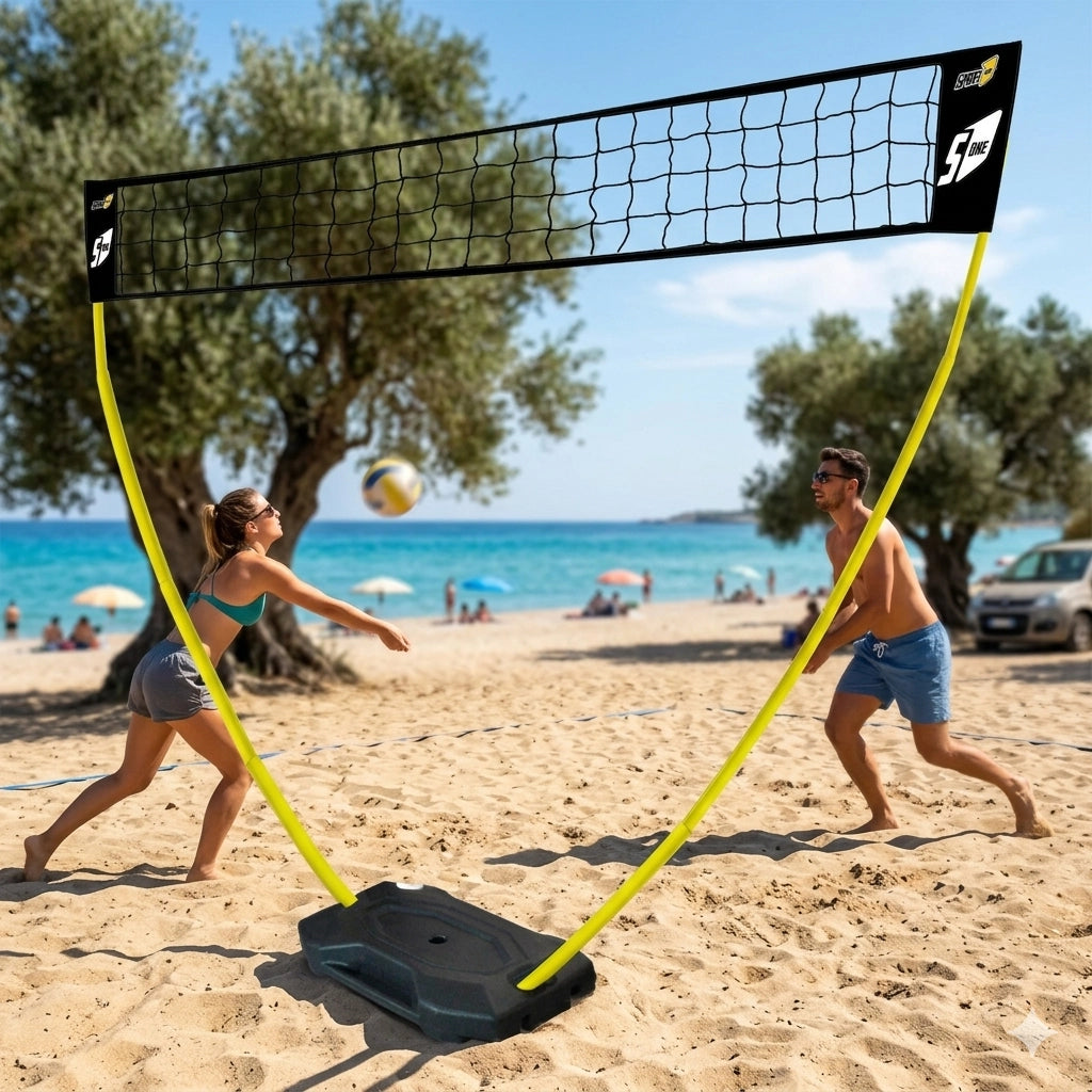 Rete Impermeabile Portatile per Beach Volley 3x2,25m con Pali Telescopici Nero/Giallo