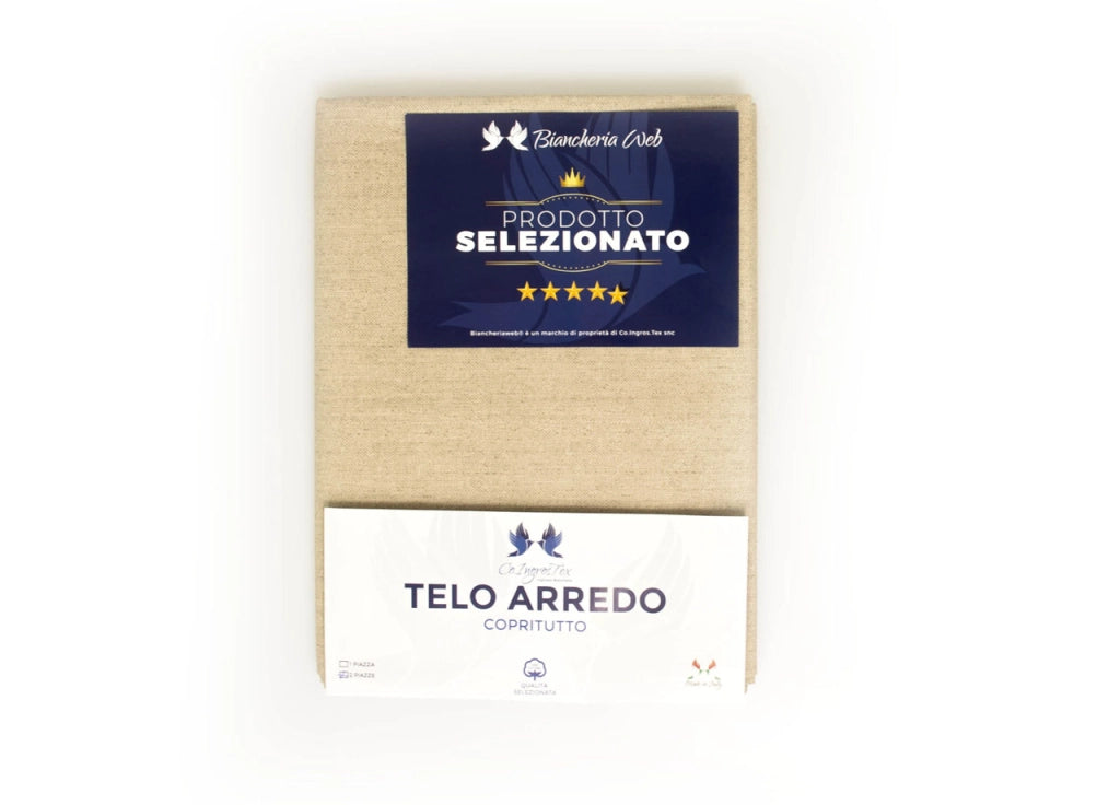Telo Arredo Granfoulard Copritutto Cotone Made Italy Vari Disegni Arredatutto Copriletto Multiuso - 1 Piazza - Tinta Unita Beige