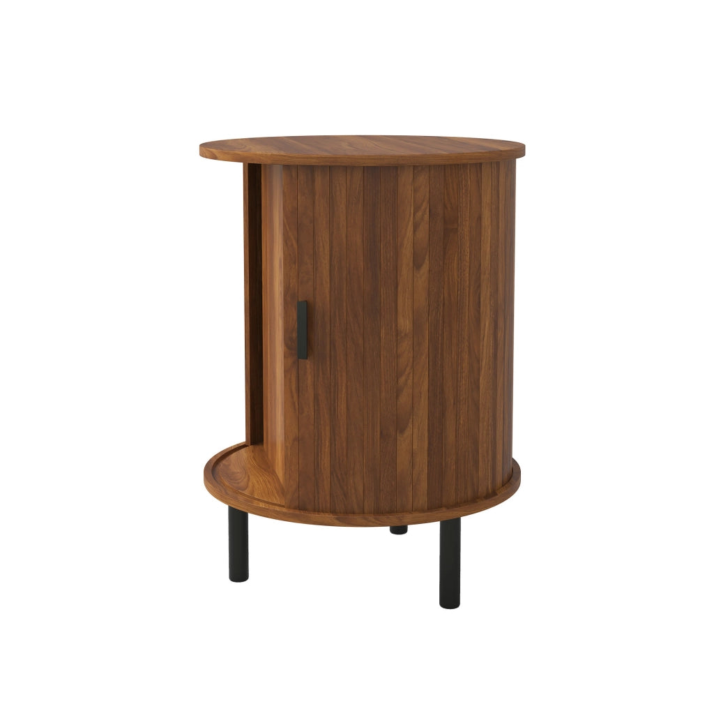 Mobiletto rotondo 48x48x65 cm in MDF e truciolare noce con contenitore