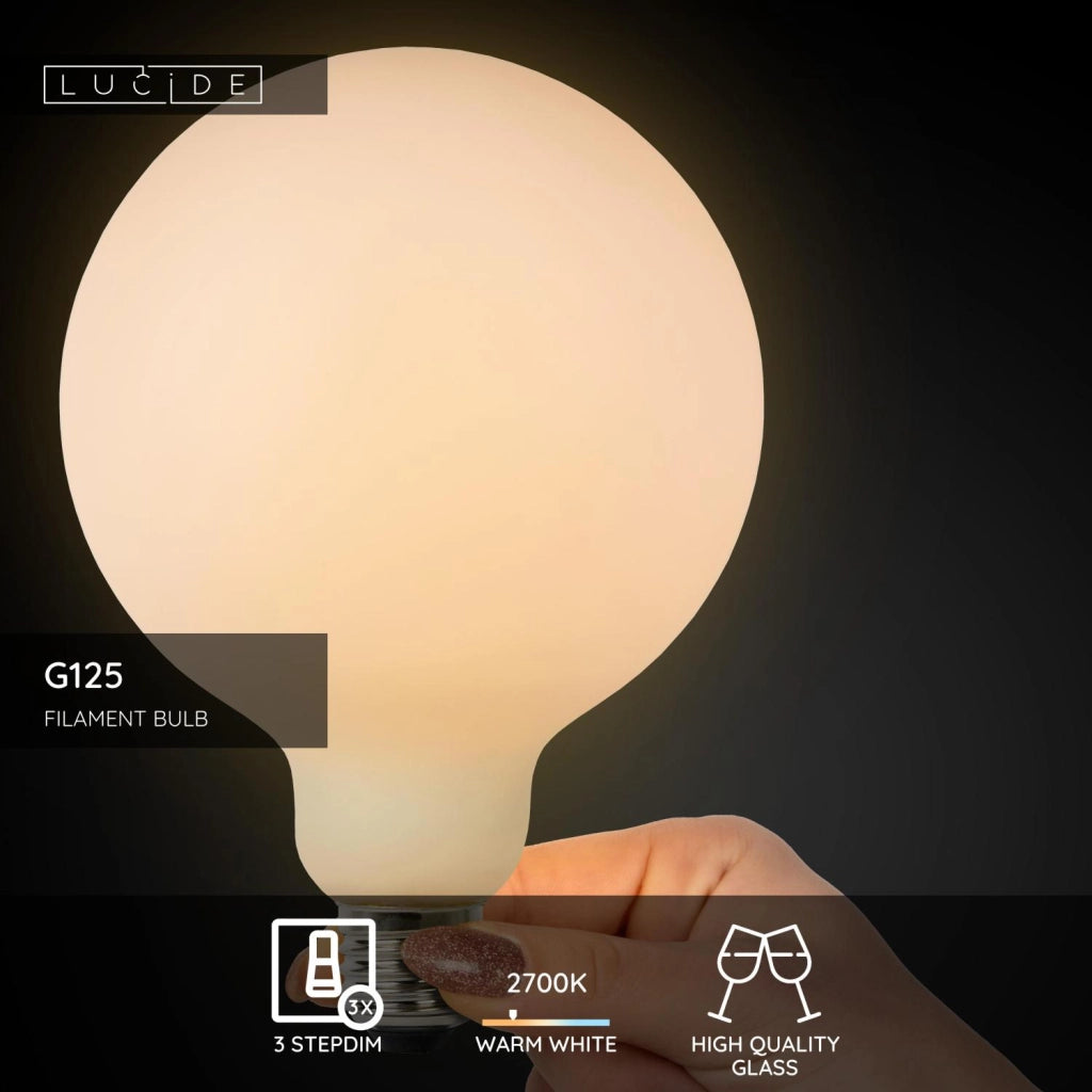 Lampadina LED opalina sfera E27 8W 2700K Lucide