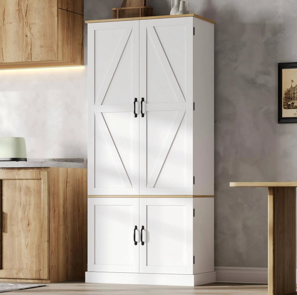 Credenza alta moderna in MDF bianco 80x40x180 cm con ante; cassetti e luce con sensore
