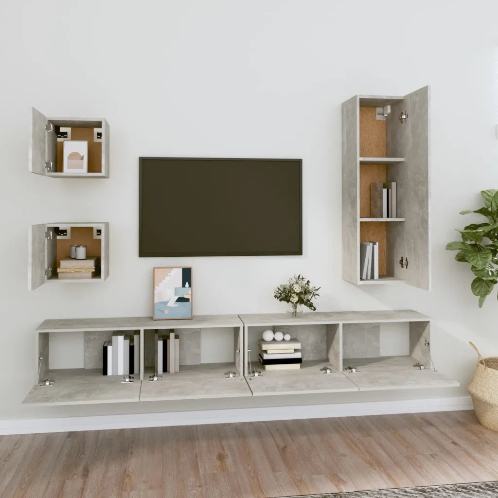 Set di Mobili Porta TV 5 pz Grigio Cemento in Legno Multistrato 3114449