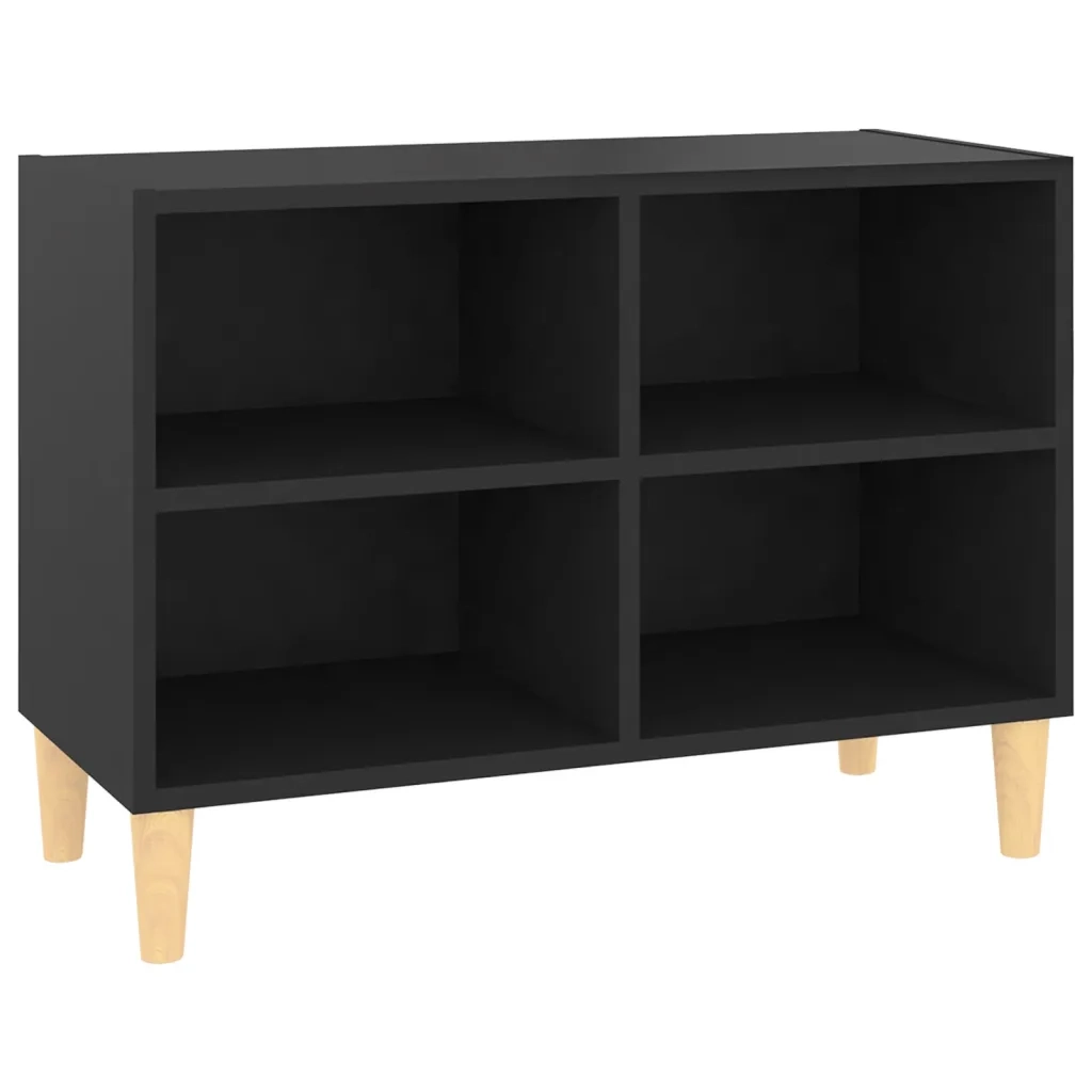 Mobile TV con Gambe in Legno Massello Nero 69,5x30x50 cm 805924
