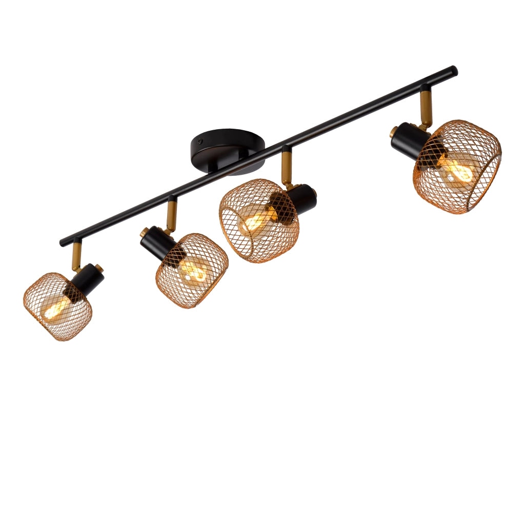 Plafoniera loft 4 faretti nero-oro 76cm Lucide Maren