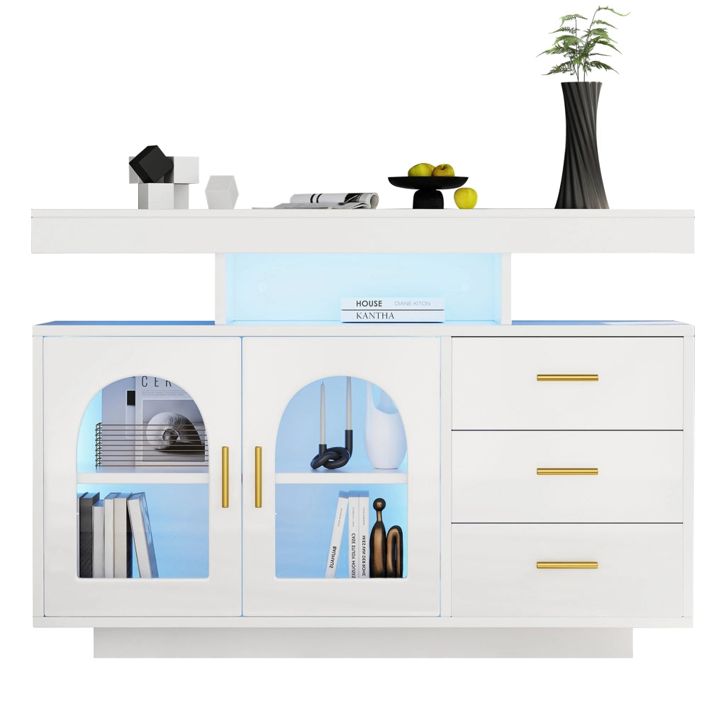 Credenza LED Sideboard ¨C Xylo ¨C Bianco Lucido, 120 cm, 16 Colori Luce