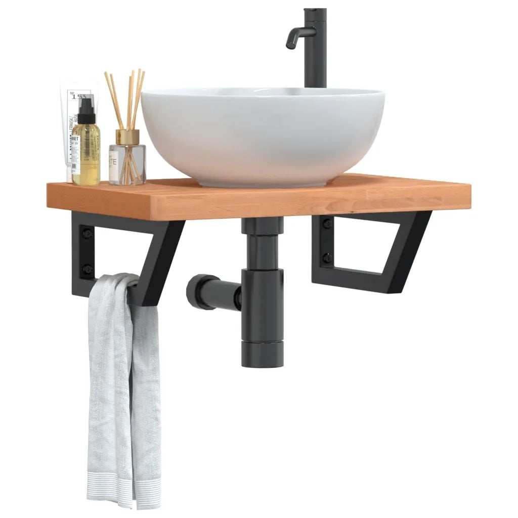 vidaXL Ripiano a Parete per Lavabo in Acciaio e Massello di Faggio