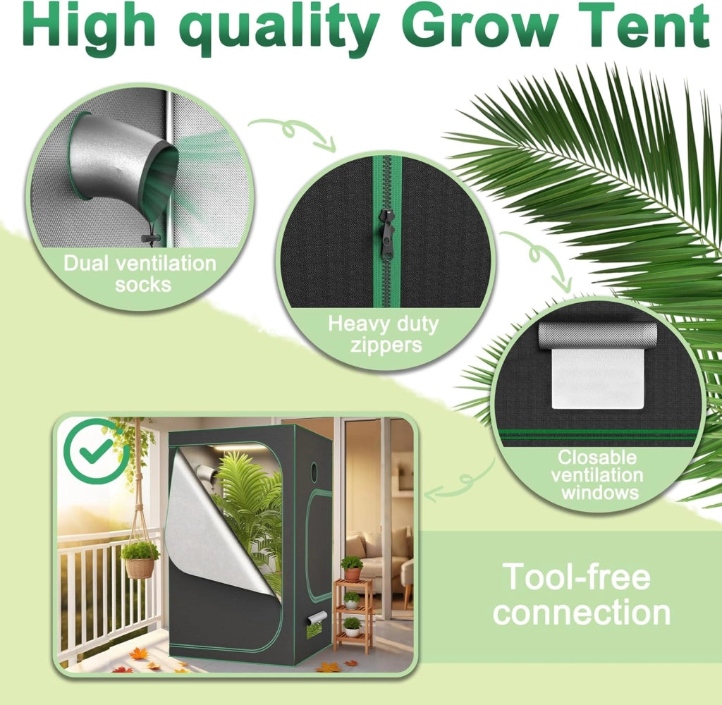 Grow Tent 80 x 80 x 160 cm Grow Tent con Mylar riflettente, impermeabile, tenda da allevamento, serra per piante e spazi