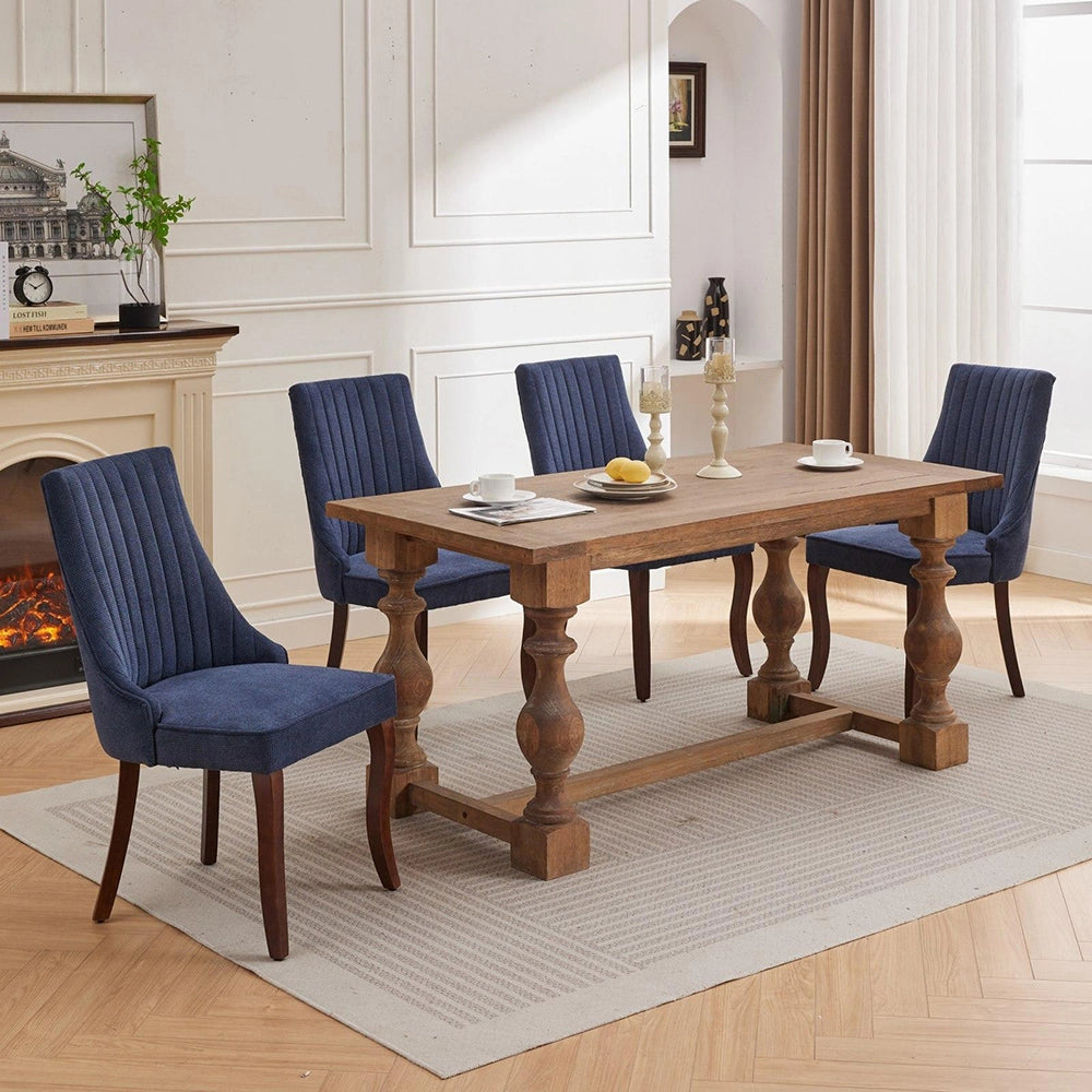 Set 2 sedie Channel - Xylo - tessuto floqué blu gambe legno curvate