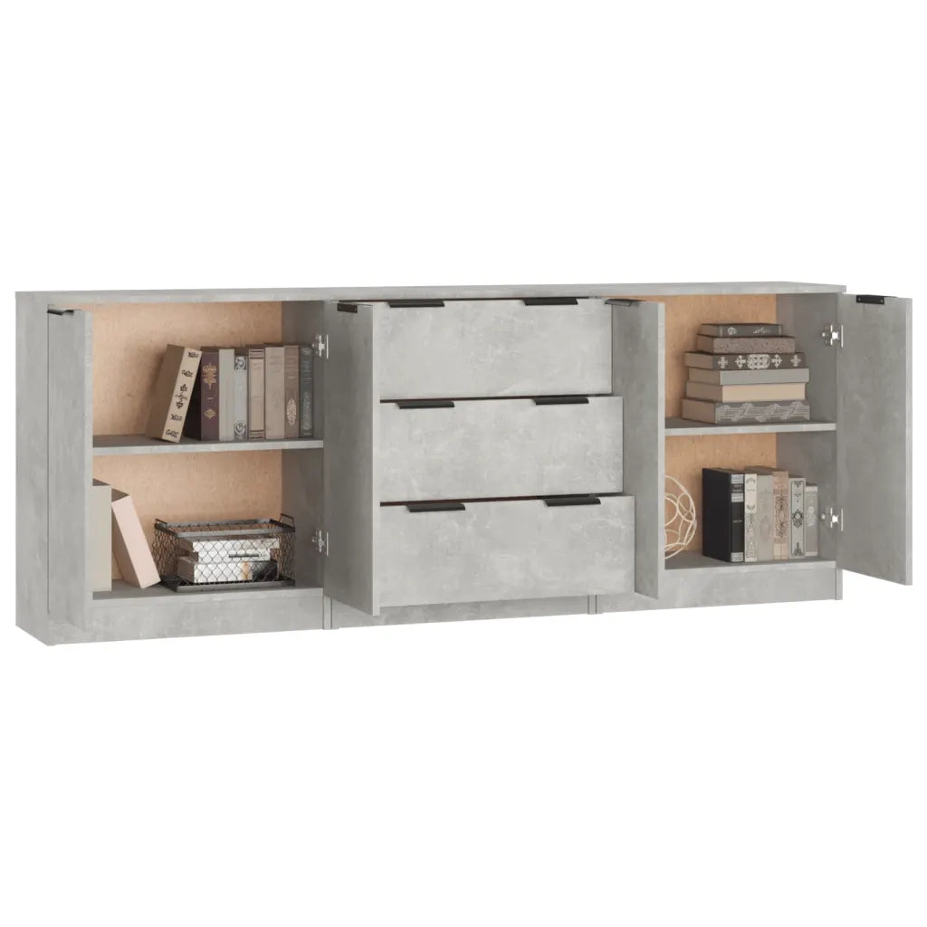 Credenze 3 pz | Madia | Buffet da pranzo | Armadio da pranzo Grigio Cemento in Legno Multistrato