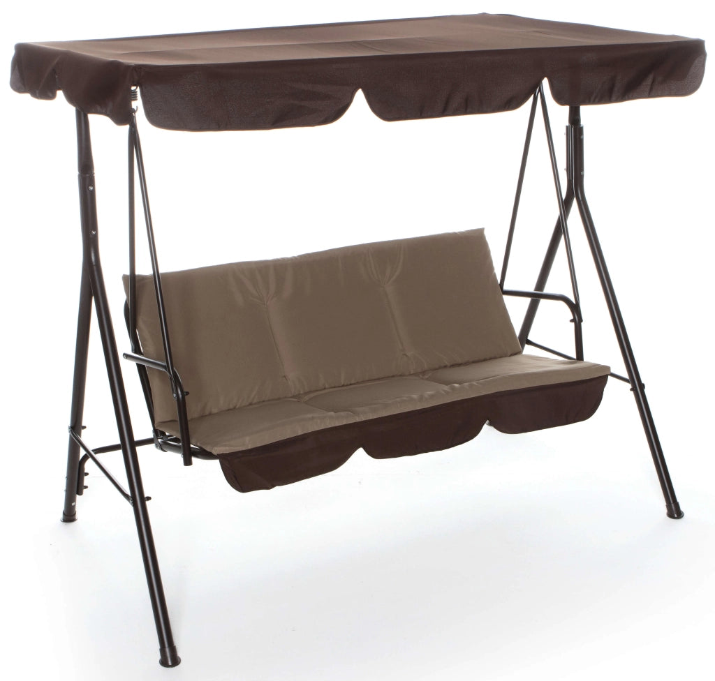 Dondolo da Giardino 3 Posti Roma 170x110x153 cm in Poliestere con Struttura in Acciaio Marrone e Beige