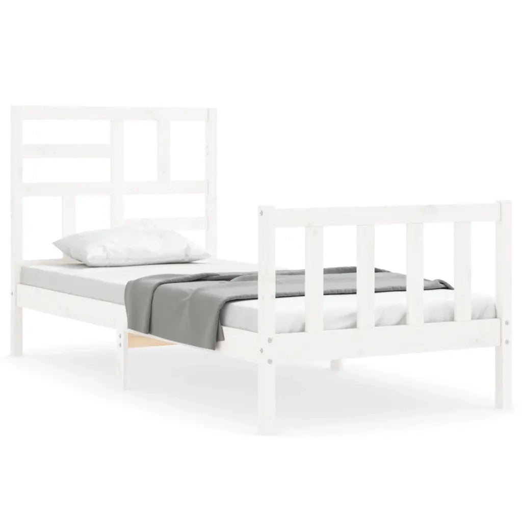 Giroletto con Testiera-Struttura Letto con testiera Bianco Single in Legno Massello 108736