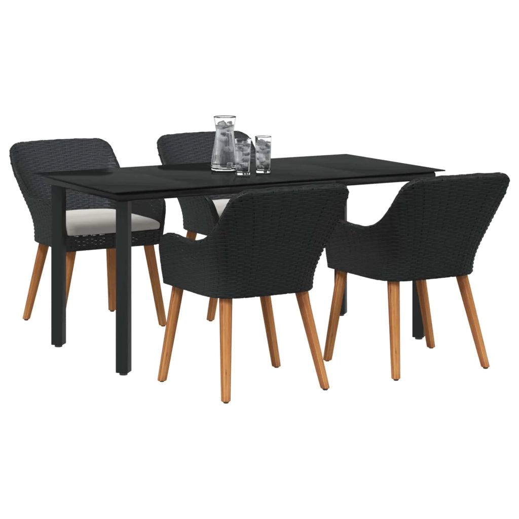 Set da Pranzo per Giardino con cuscino 5 pcs Nero polyrattan 3261673
