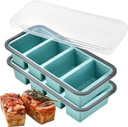 Forma di ghiaccio in silicone da 1/2 tazza per cubetti di zuppa, congelatore a 4 celle e coperchio, adatto per alimenti, grandi cubetti di ghiaccio fatti in casa, brodo congelato, resti e preparazione da asporto - set da 2 pezzi - blu-verde
