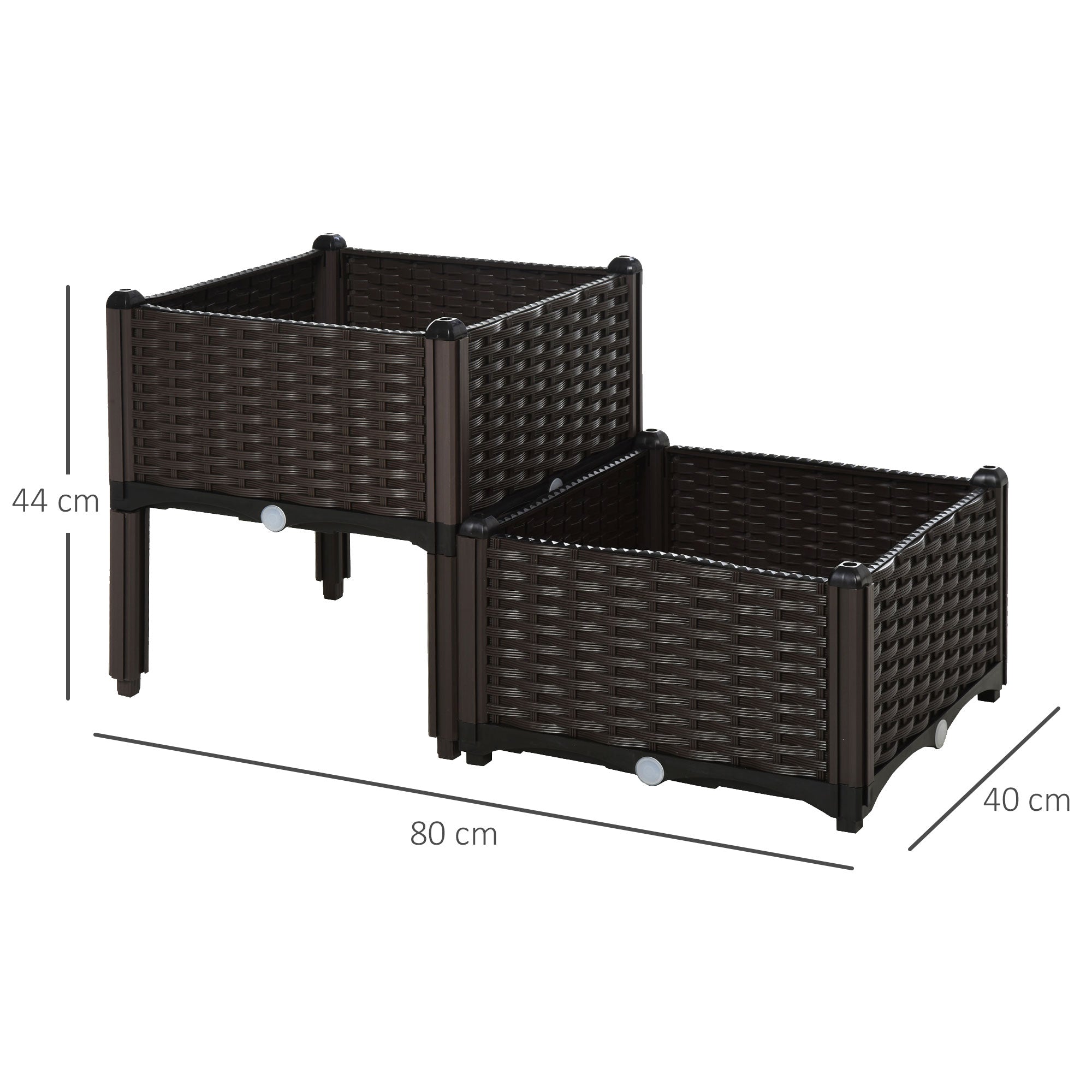 Set 2 Pezzi Fioriera da Esterno Componibile in Polyrattan 40x40x44 cm Flowless