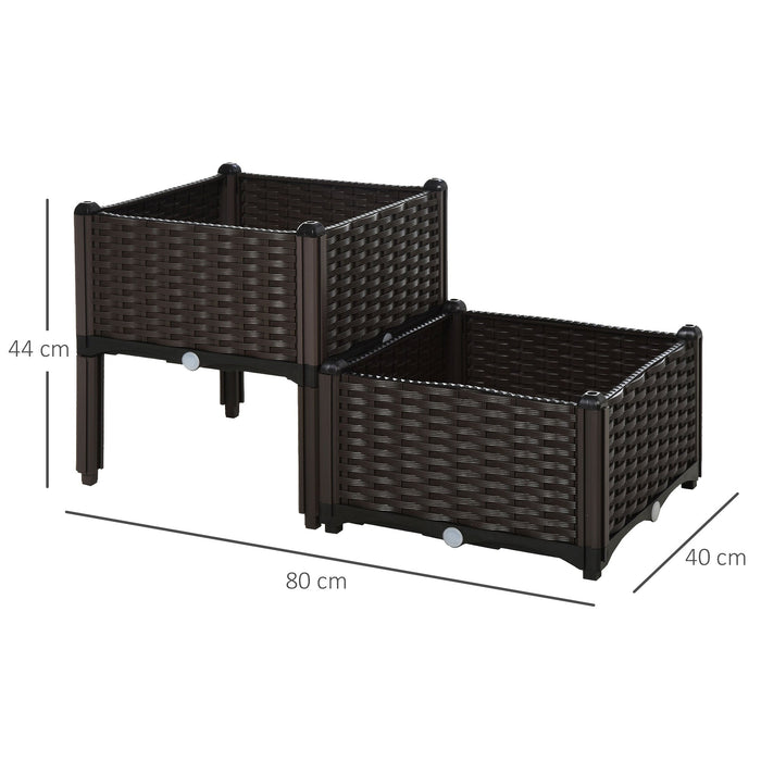 Set 2 Pezzi Fioriera da Esterno Componibile in Polyrattan 40x40x44 cm Flowless