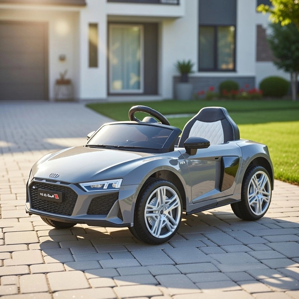 Macchina Elettrica per Bambini 12V Licenza Ufficiale Audi R8 New Spyder con Telecomando e Sedile in pelle Grigio