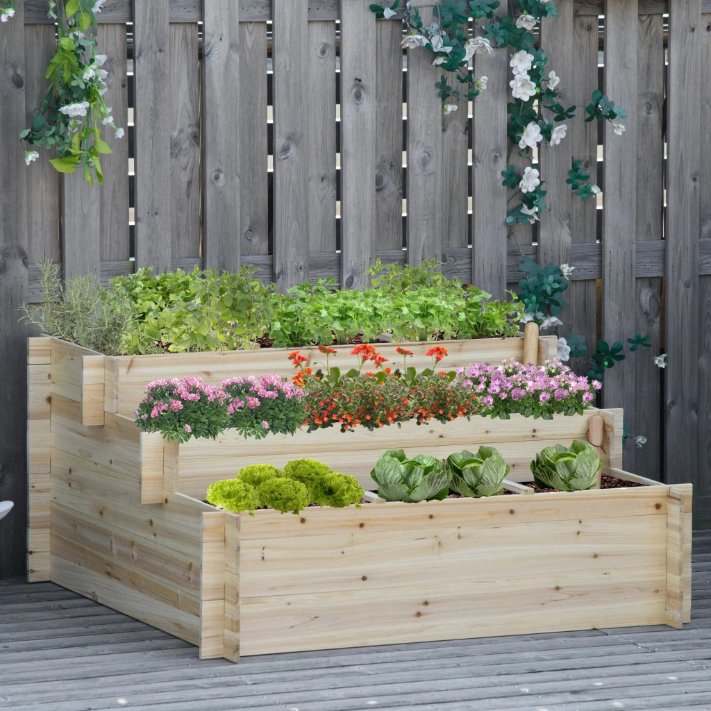 Hochbeet 3 Etagen ¨C zephmum ¨C Vlies Innenauskleidung lackiertes Naturholz 117x100x54cm