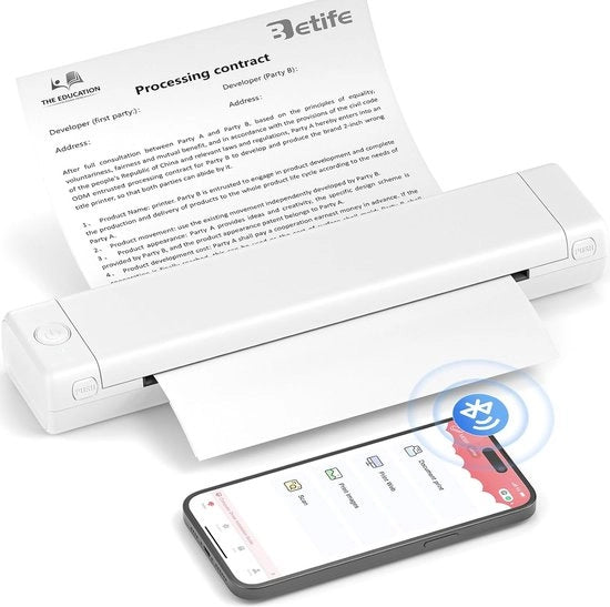 Stampante Portatile A4 Bluetooth Mini per Viaggio - Stampante Termica Senza Rulli e Senza Cartucce