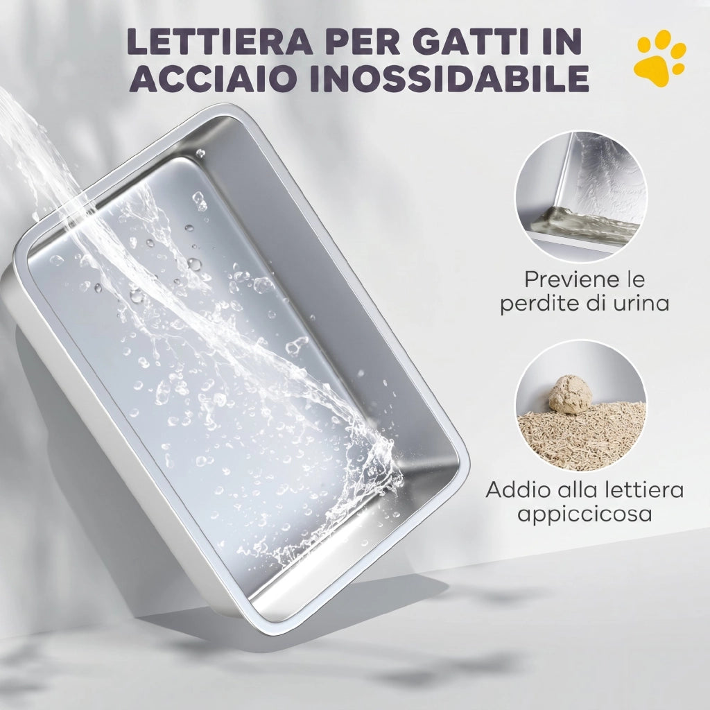 Lettiera Gatto Chiusa XL 60,5x40,5x45 cm con Coperchio Paletta Tappetino di Raccolta in Acciaio Inox Grigio Scuro