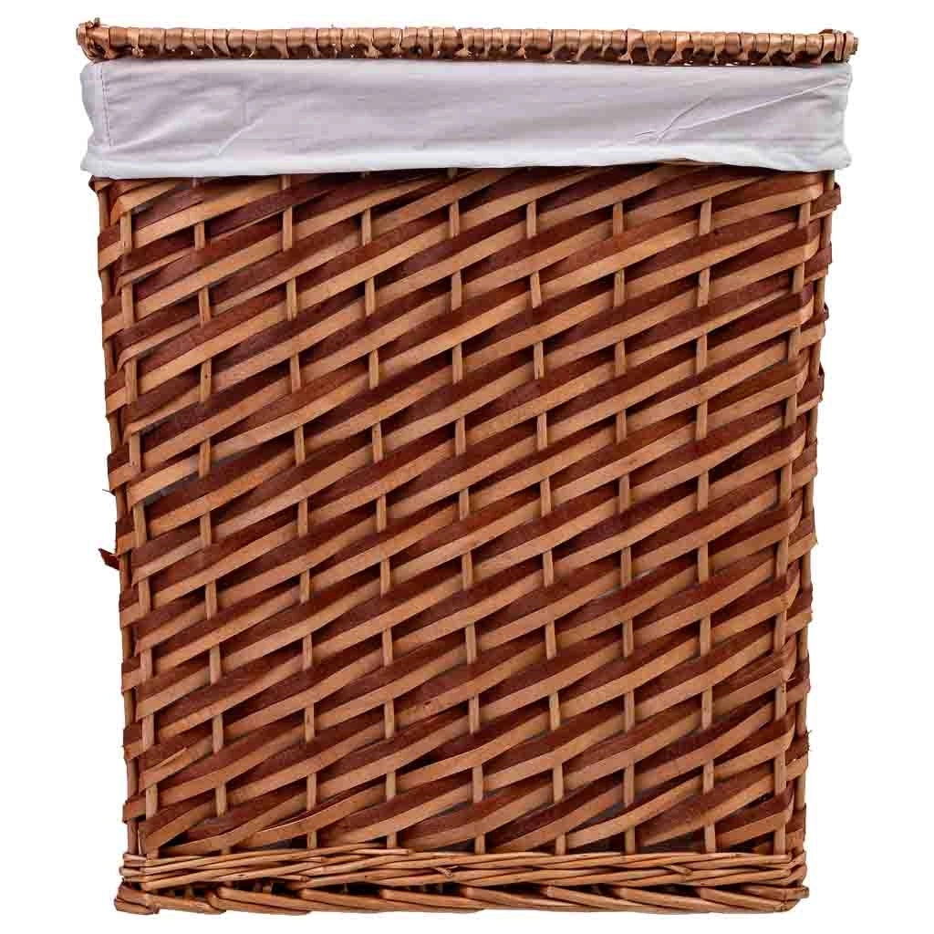 Set di 3 cestini in vimini marroni: L: 42x33x50 cm, M: 35x28x43 cm, S: 30x22x37 cm