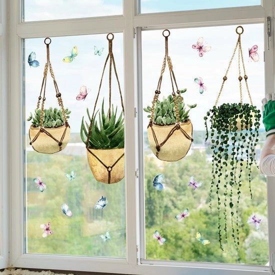 Decorazione per finestre XXL in stile boho, autoadesivo, per piante grandi (112x59 cm)