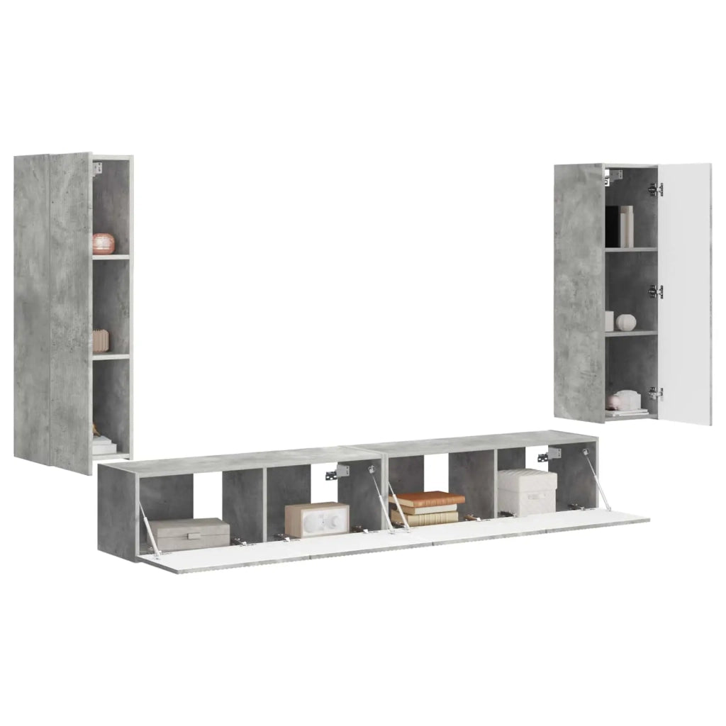 Set di Mobiletto da TV a Parete 4 pz-Credenza per TV sospesa Grigio cemento 938956