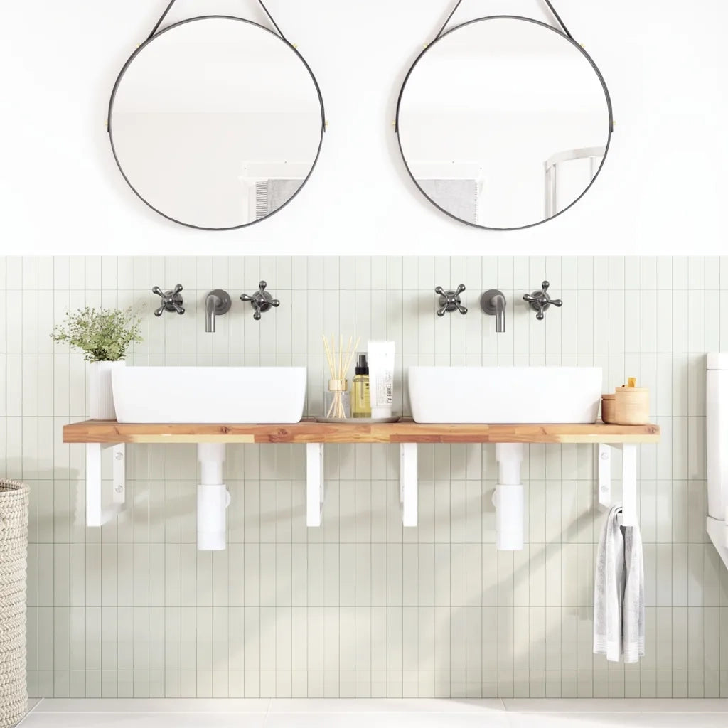 vidaXL Ripiano a Parete per Lavabo in Acciaio e Massello di Acacia