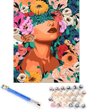 Scheda per Dipingere per Adulti - Donna e Fiori - Kit per Dipingere all'Olio DIY - Iniziante - Kit di Pittura Acrilica - Decorazione Casa - Regalo - Arte - Tela
